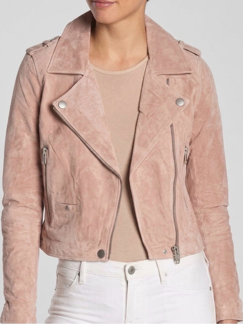 SL8 Pink Suede Leather Moto Jacket XS Dusty Rose Biker Crop